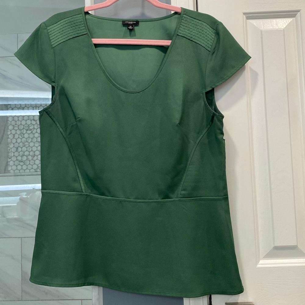 Dark green cap sleeve Blouse Ann Taylor Size 12
